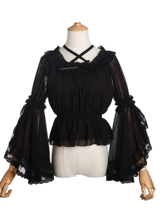 Ice Sugar Hime Sleeve Hanging Neck Strap Lolita One Collar Chiffon Shirt