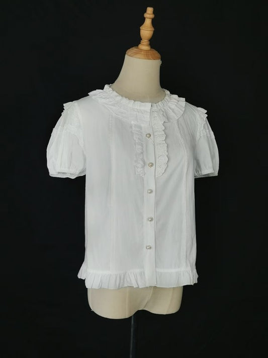 Lolitai short sleeved shirt with lotus leaf inner top blouse