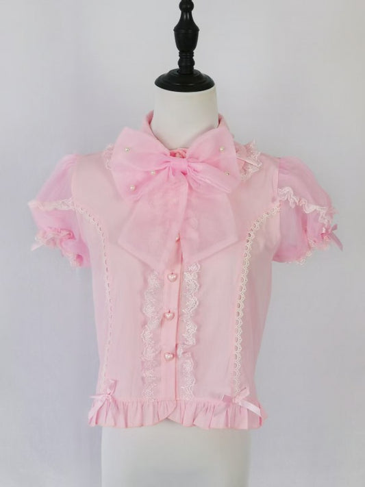 Pink big bow Lolita short sleeved shirt