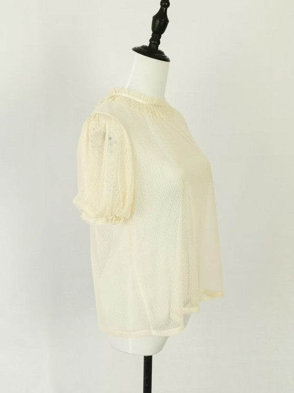 Short sleeved dotted yarn stand up collar with bubble sleeves for inner wear
