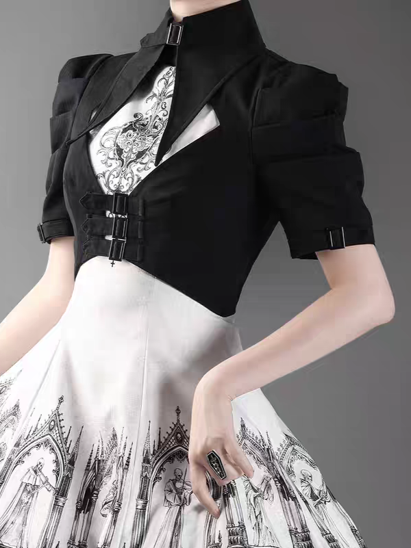 【Nocturne of the Dead】pointed neck short jacket with adjustable buckle