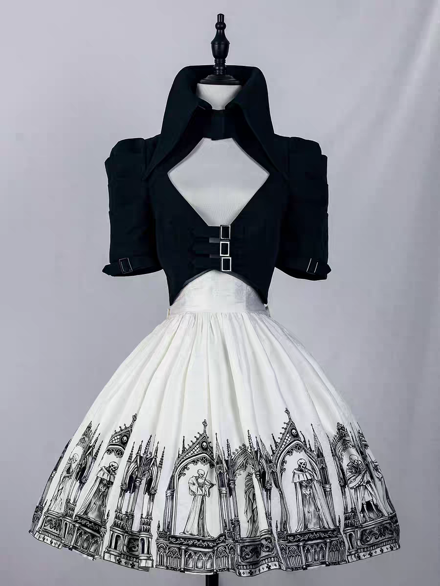 【Nocturne of the Dead】Printed high waisted skirt with elastic fit