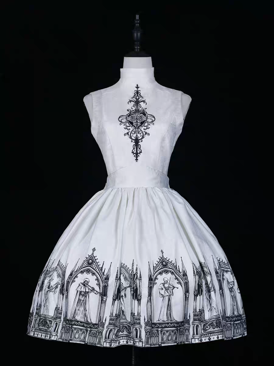 【Nocturne of the Dead】Printed high waisted skirt with elastic fit