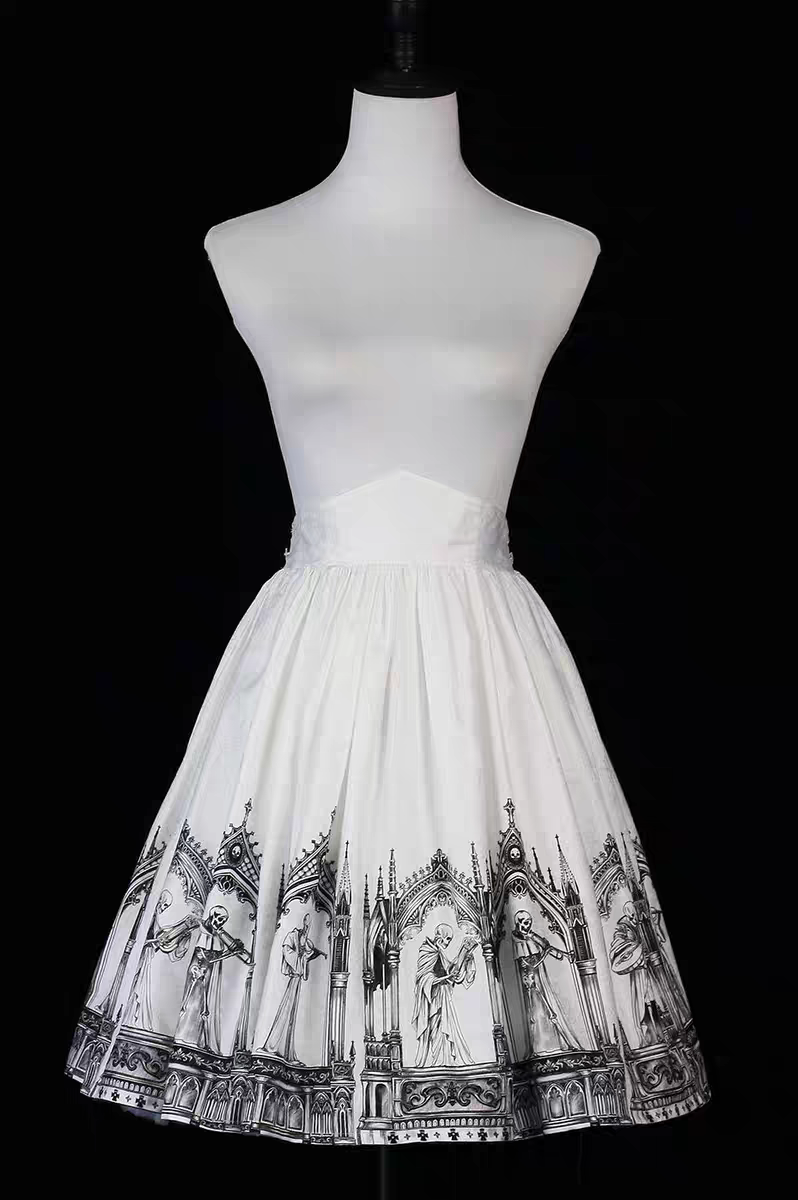 【Nocturne of the Dead】Printed high waisted skirt with elastic fit