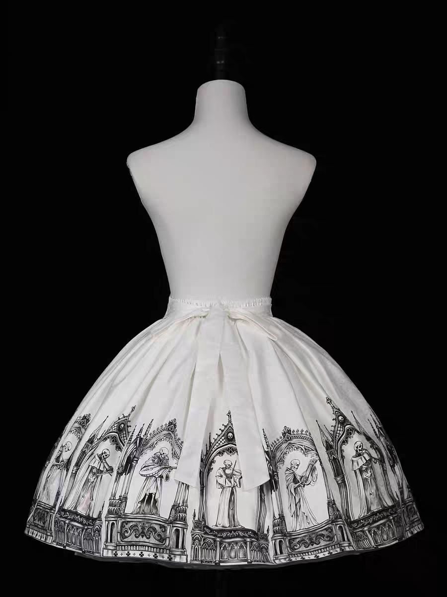 【Nocturne of the Dead】Printed high waisted skirt with elastic fit
