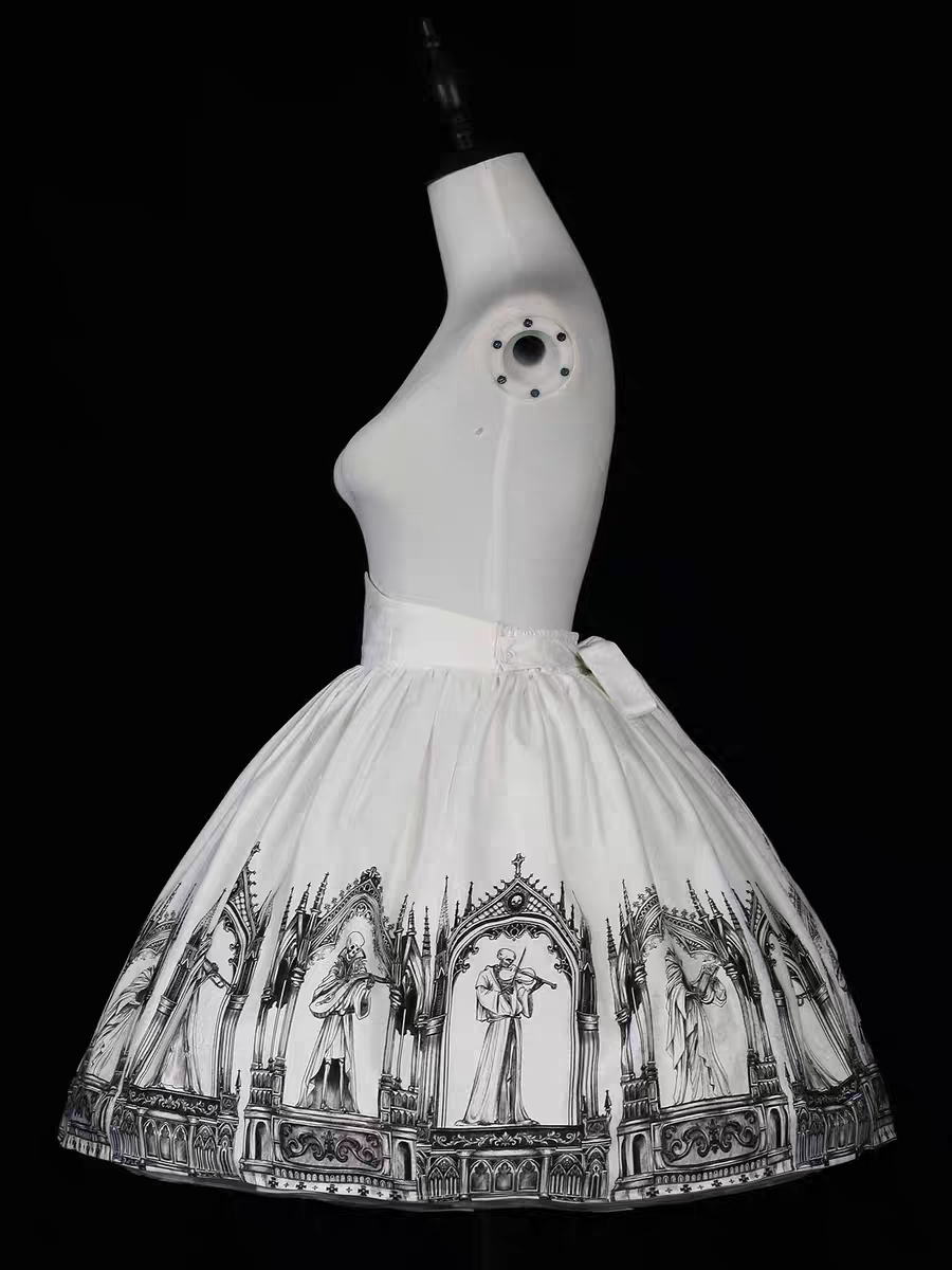 【Nocturne of the Dead】Printed high waisted skirt with elastic fit