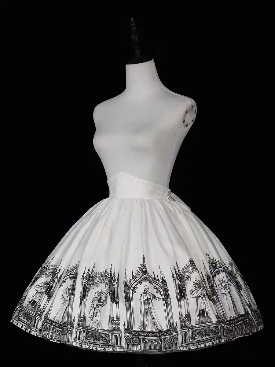 【Nocturne of the Dead】Printed high waisted skirt with elastic fit