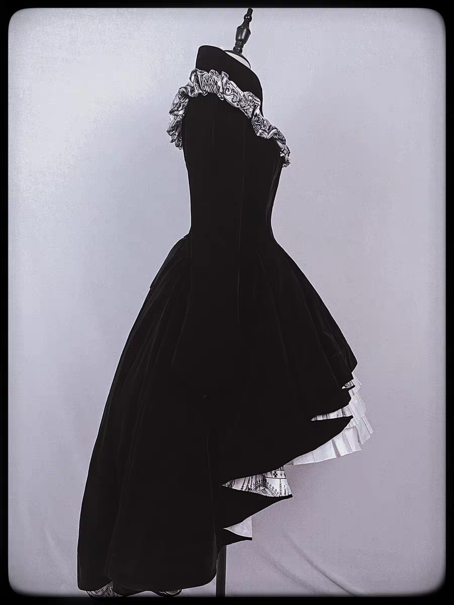 【Nocturne of the Dead】Long velvet irregular hem dress
