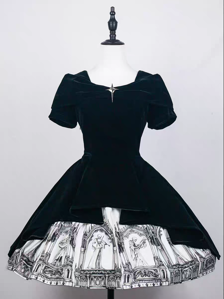 【Nocturne of the Dead】Velvet irregular hem skirt