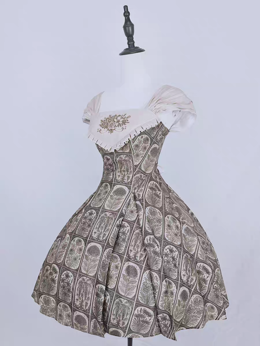 Plant Catalog Concise JSK I-Fold Slimming Original Printed Dress