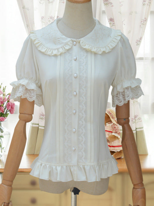 Embroidered Doll Collar with Bubble Sleeves Underneath Lolita Shirt