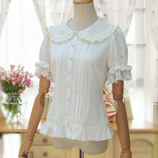 Embroidered Doll Collar with Bubble Sleeves Underneath Lolita Shirt