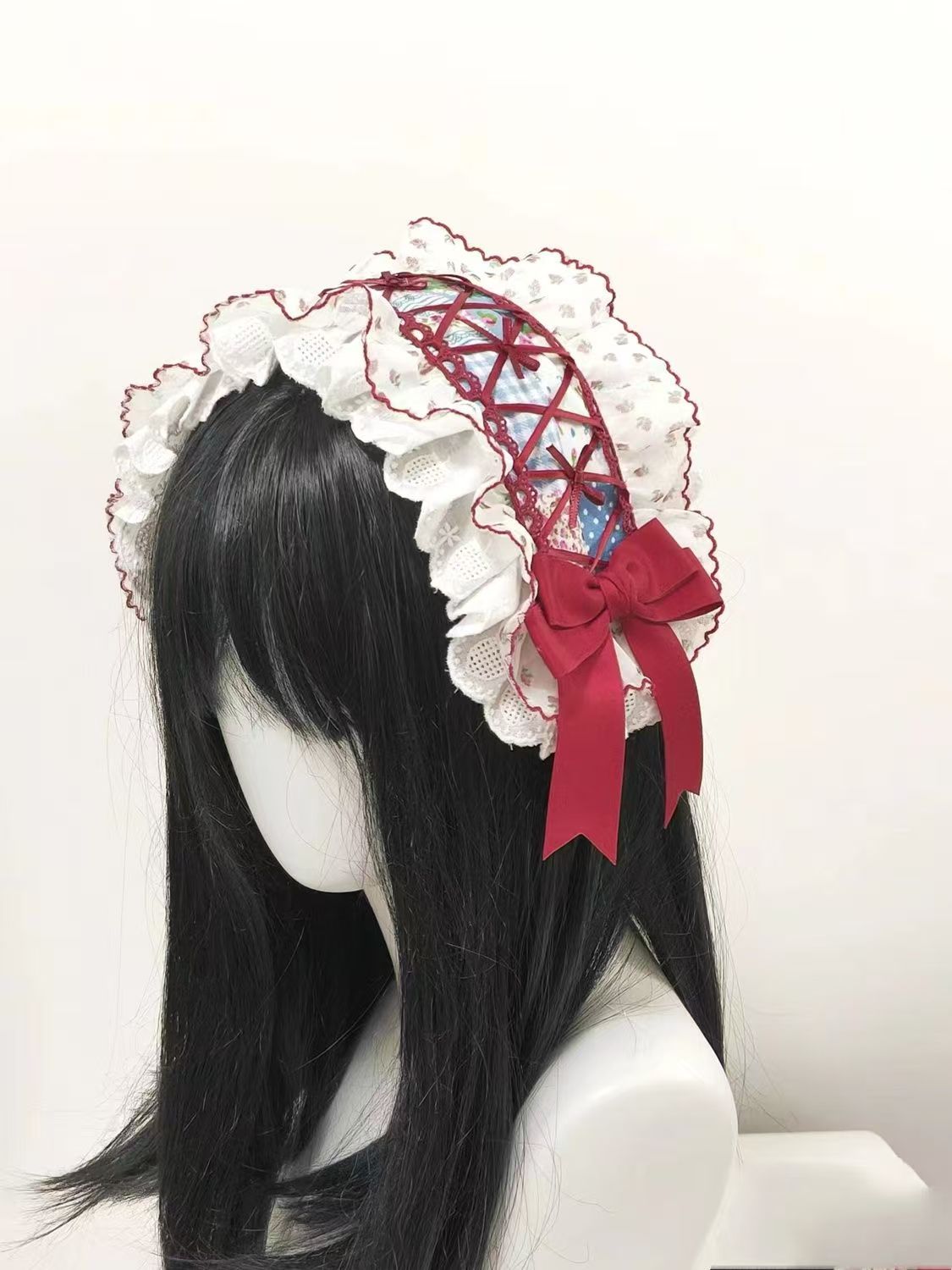 Straberry Floral Patchwork Lace red bow Headband