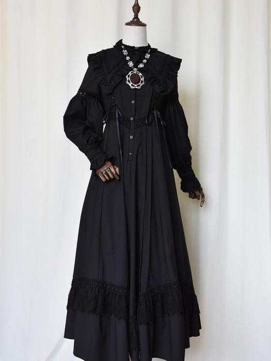 +Mercédes+ Retro Gothic Peaked Collar One-piece 053