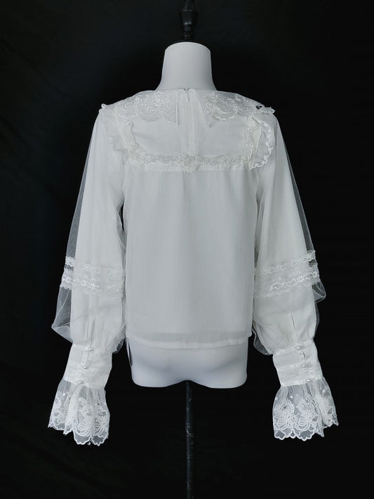 Classic Lolita lantern sleeves and embroidered neck blouse
