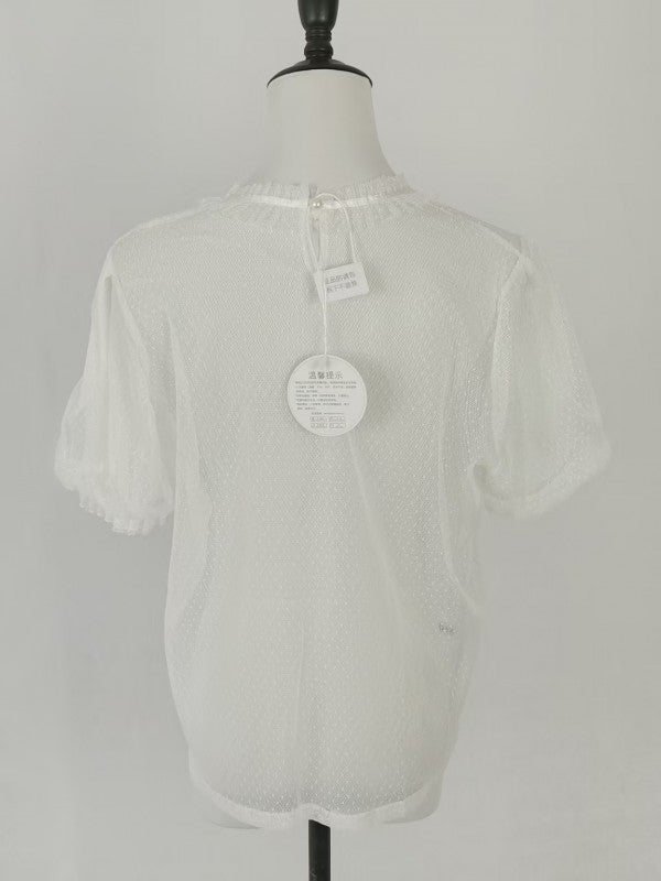 Short sleeved dotted yarn stand up collar with bubble sleeves for inner wear