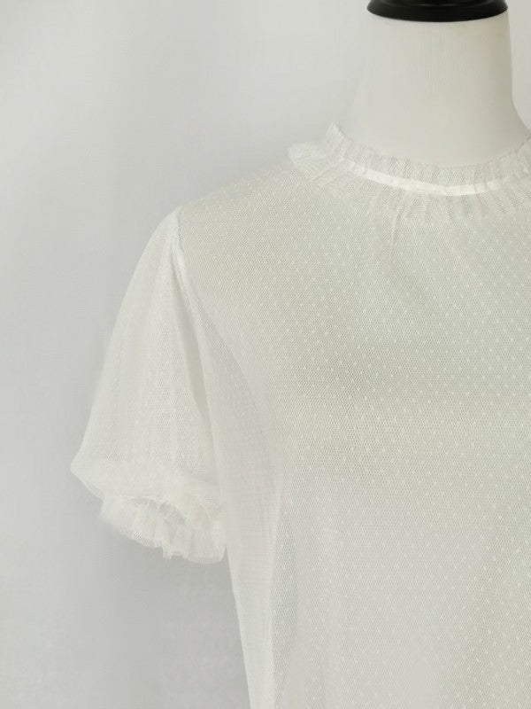 Short sleeved dotted yarn stand up collar with bubble sleeves for inner wear