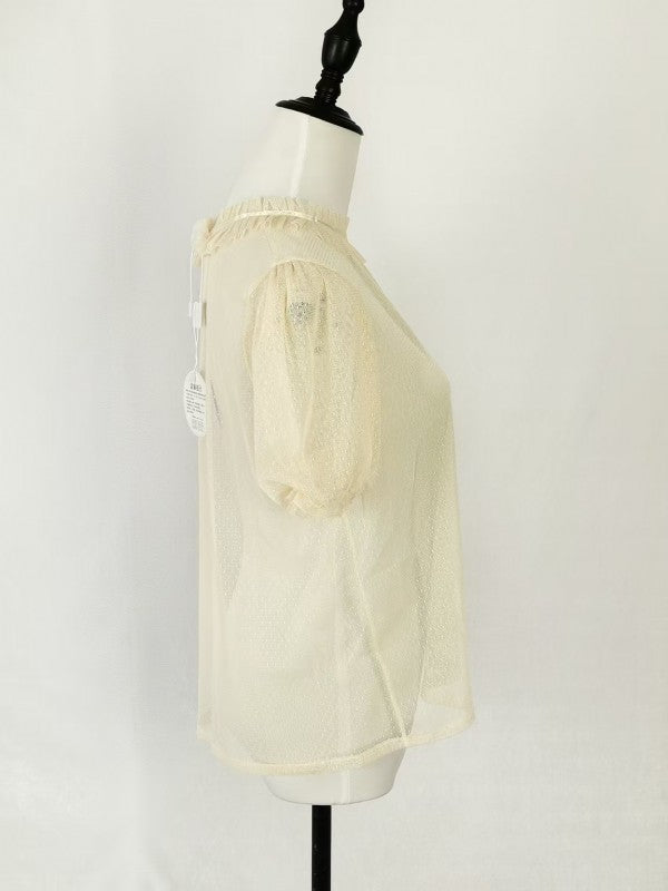 Short sleeved dotted yarn stand up collar with bubble sleeves for inner wear