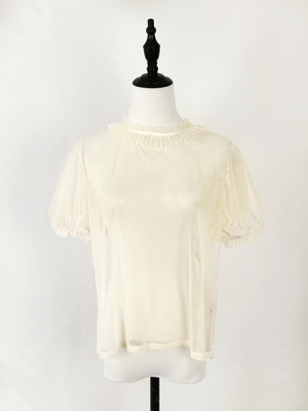 Short sleeved dotted yarn stand up collar with bubble sleeves for inner wear