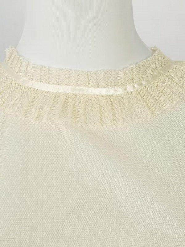 Short sleeved dotted yarn stand up collar with bubble sleeves for inner wear