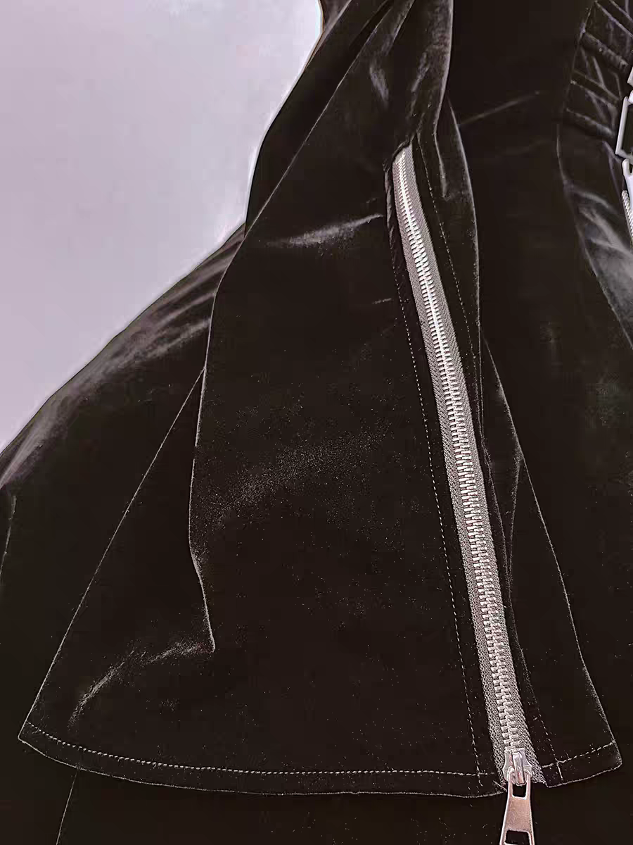 【 Dark Night Mission 】 Long Velvet Tip Collar Zipper Buckle Coat
