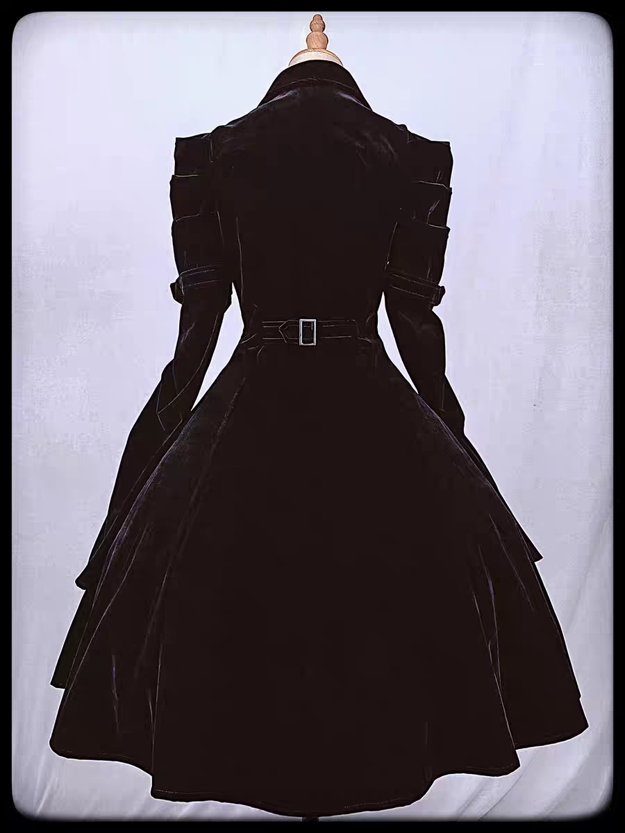 【 Dark Night Mission 】 Long Velvet Tip Collar Zipper Buckle Coat