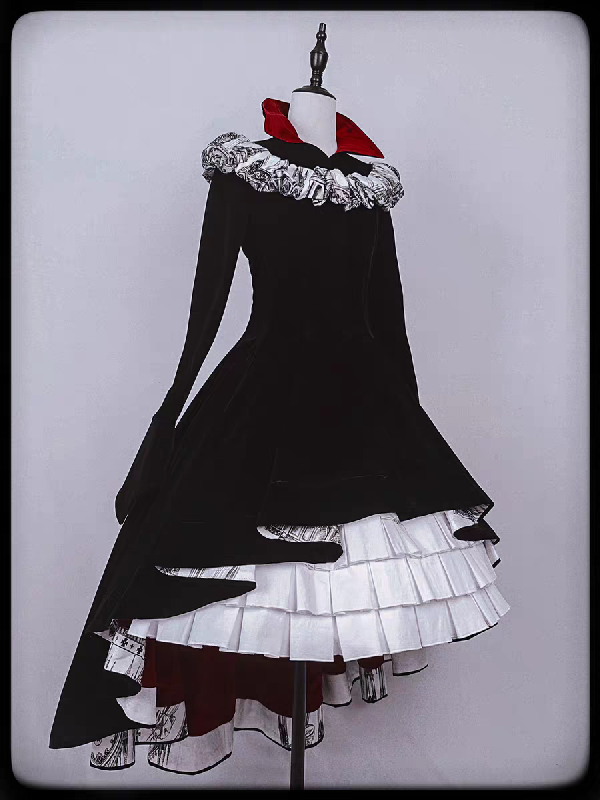 【Nocturne of the Dead】Long velvet irregular hem dress