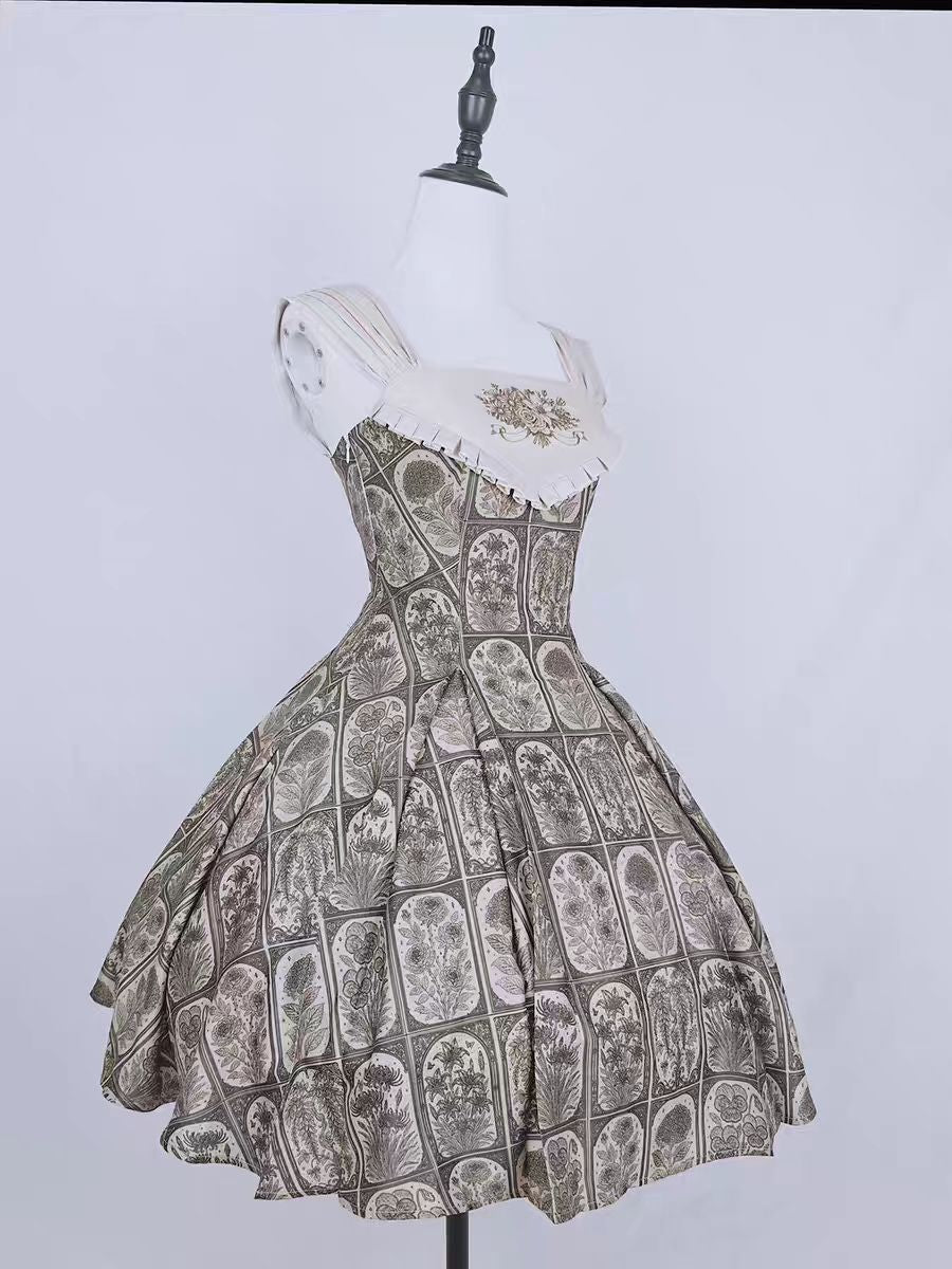 Plant Catalog Concise JSK  I-Fold Slimming Original Printed Dress