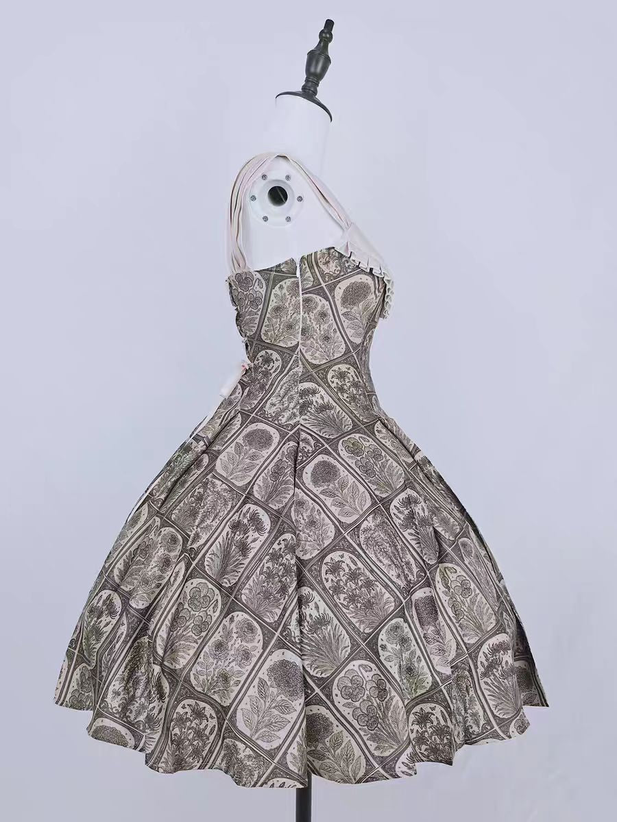 Plant Catalog Concise JSK  I-Fold Slimming Original Printed Dress