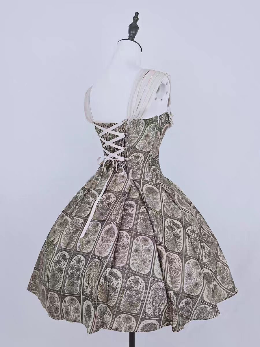 Plant Catalog Concise JSK  I-Fold Slimming Original Printed Dress