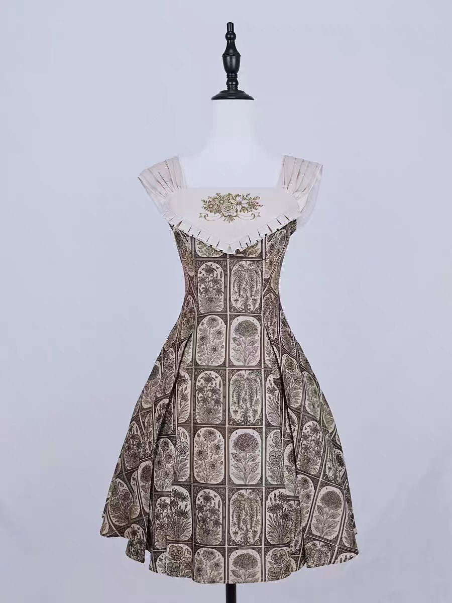 Plant Catalog Concise JSK  I-Fold Slimming Original Printed Dress