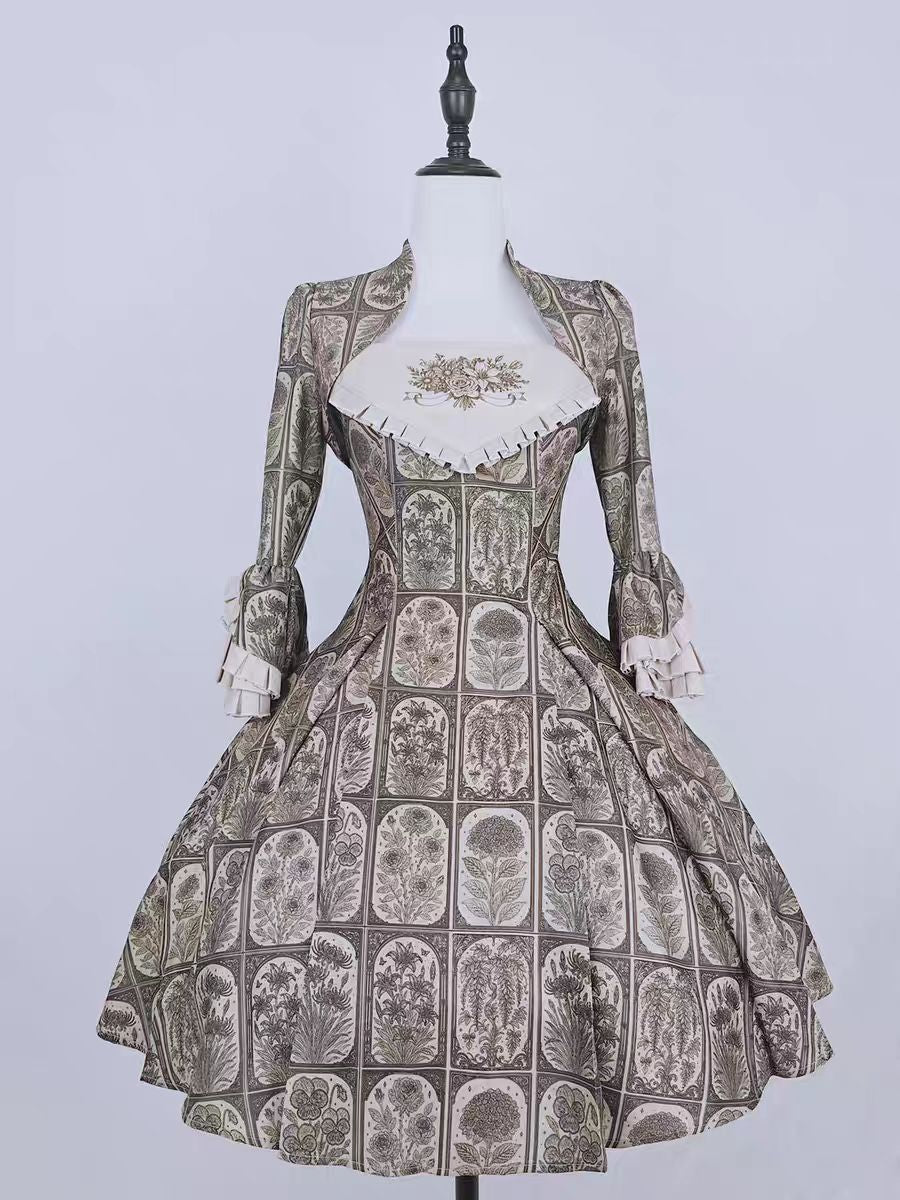 Plant Catalog Concise JSK  I-Fold Slimming Original Printed Dress