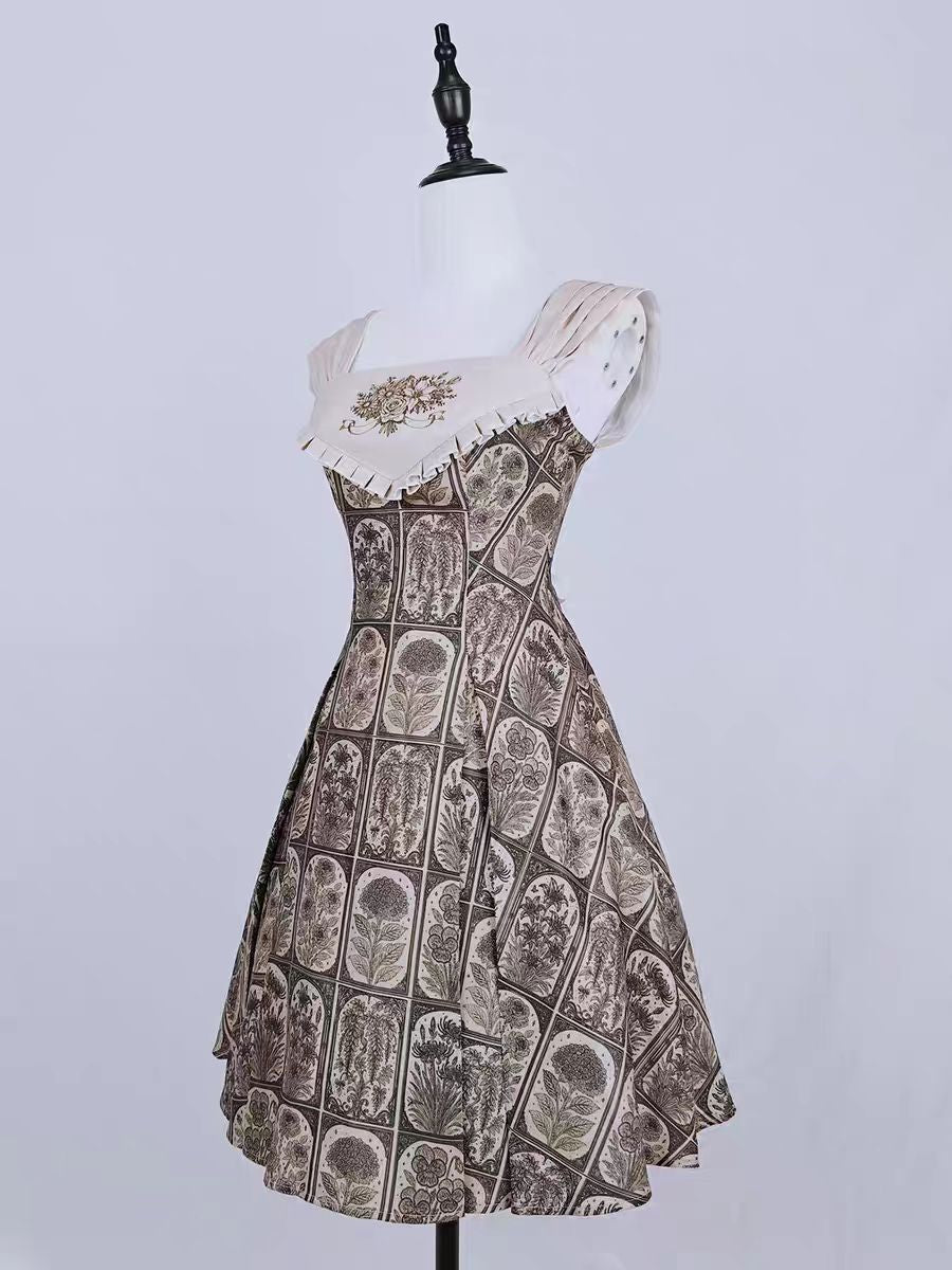 Plant Catalog Concise JSK  I-Fold Slimming Original Printed Dress