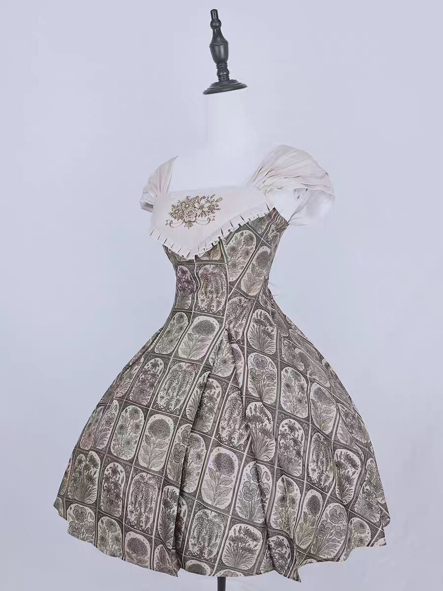 Plant Catalog Concise JSK  I-Fold Slimming Original Printed Dress