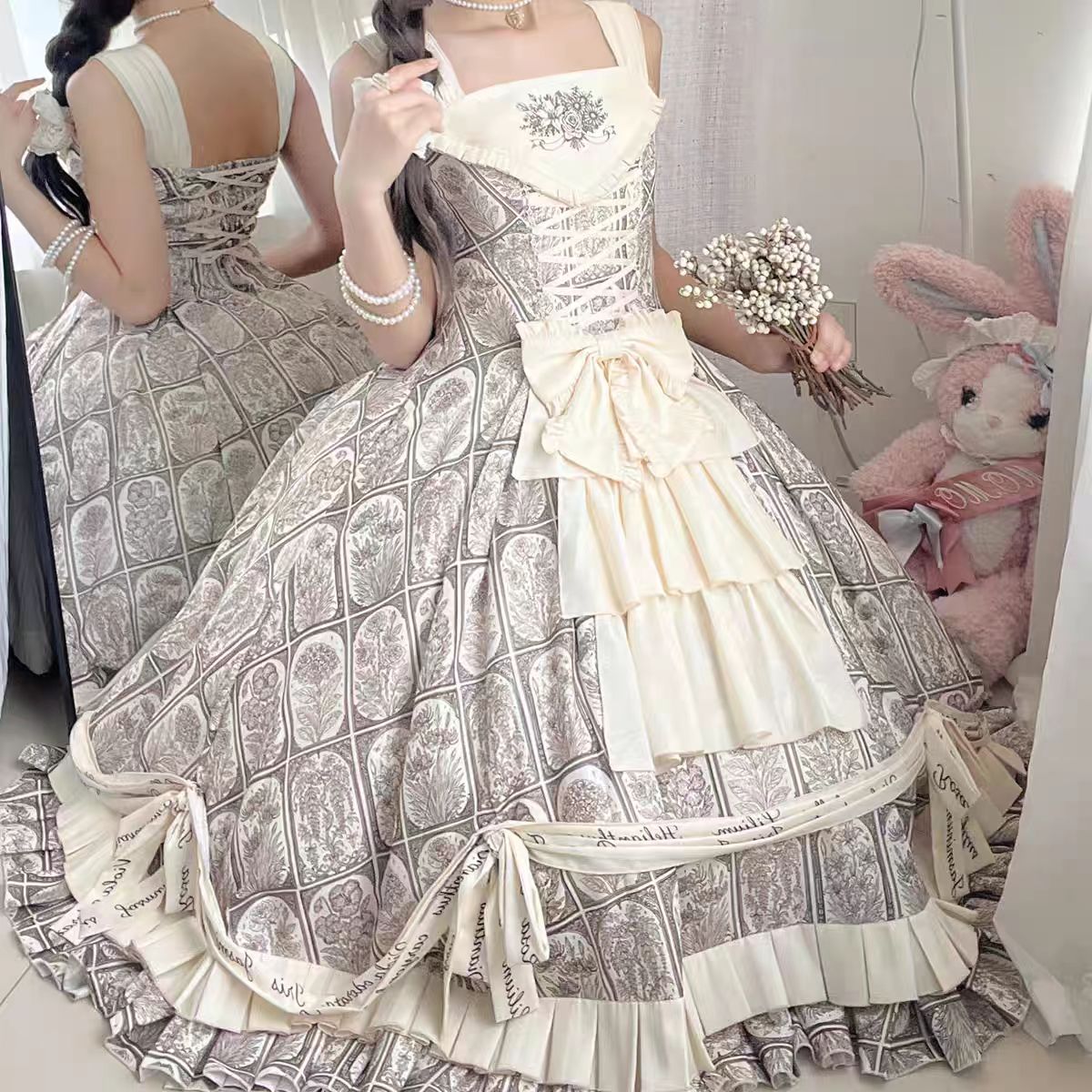 Plant Catalog Gorgeous JSK Original Printed Dress Accessories Detachable Dress