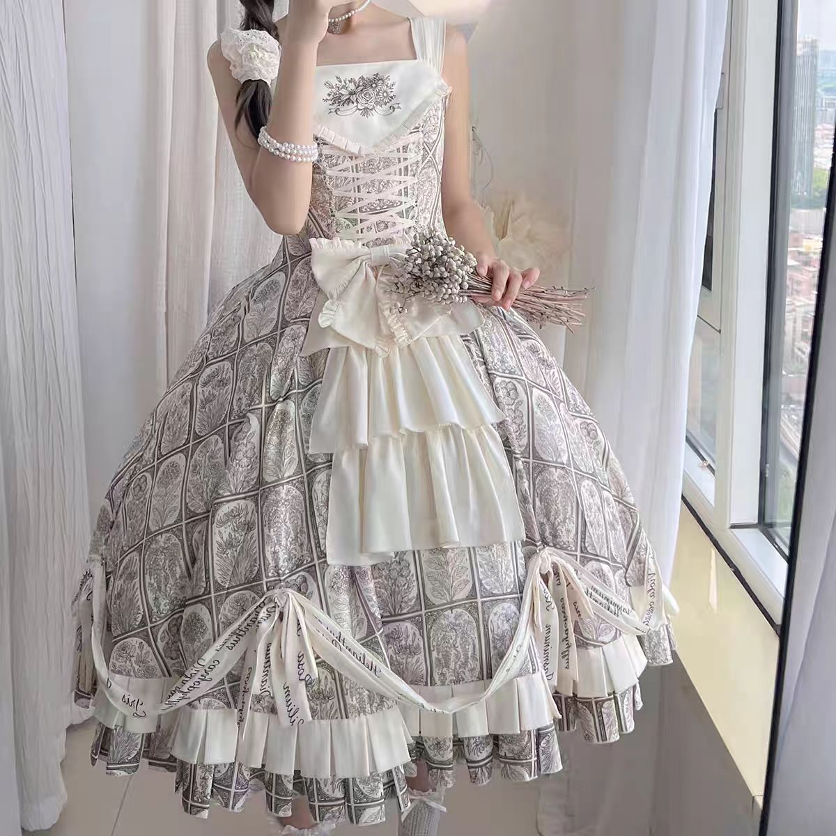 Plant Catalog Gorgeous JSK Original Printed Dress Accessories Detachable Dress