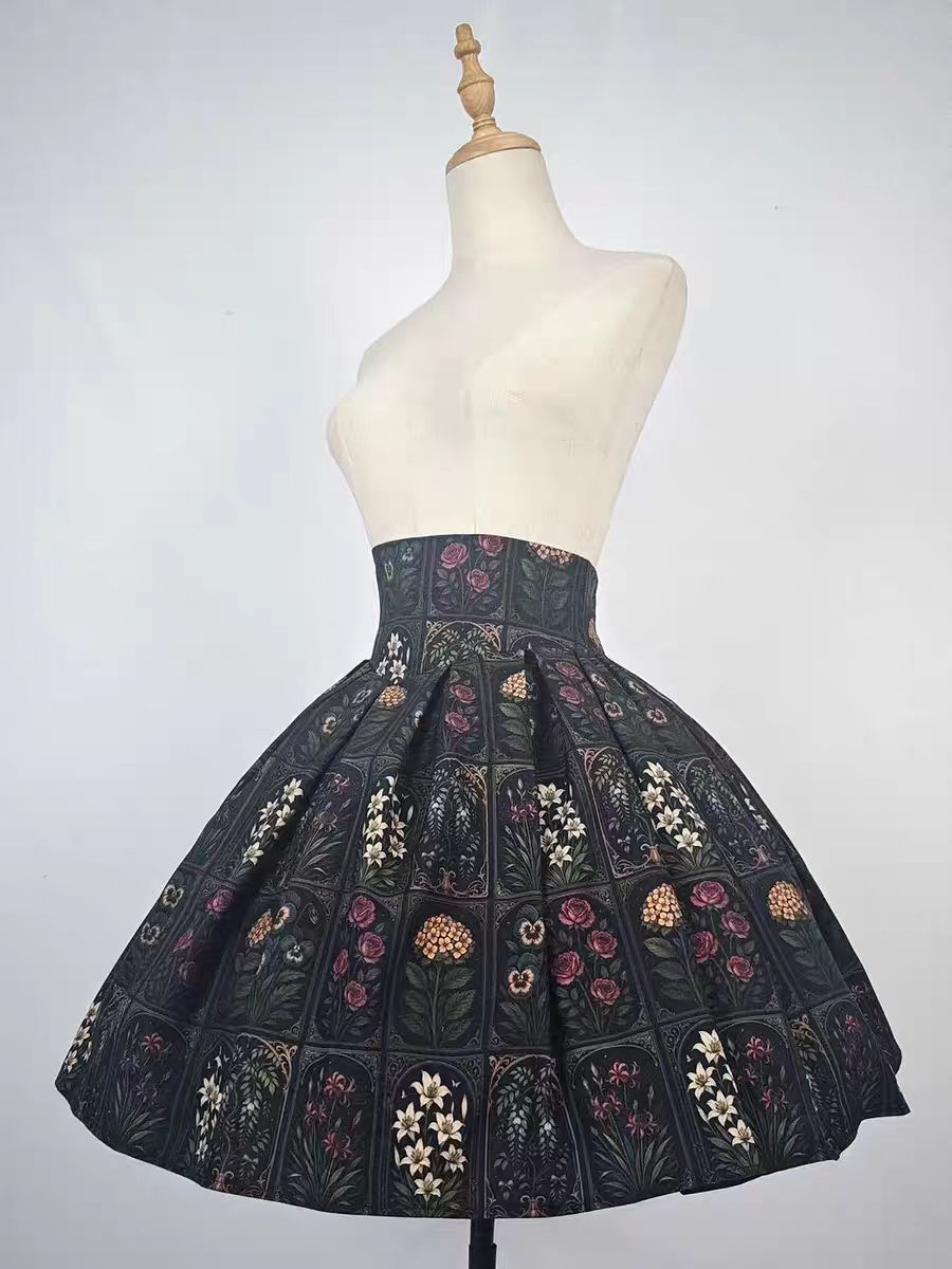 Plant Catalog High Waist X-Fold SK Half Skirt with Elasticity Original Printed Two Color