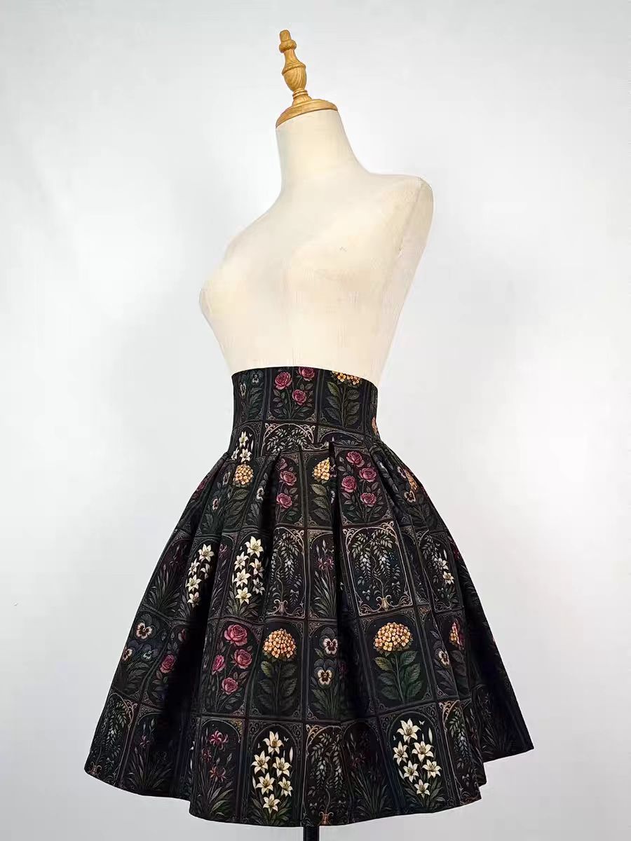 Plant Catalog High Waist X-Fold SK Half Skirt with Elasticity Original Printed Two Color