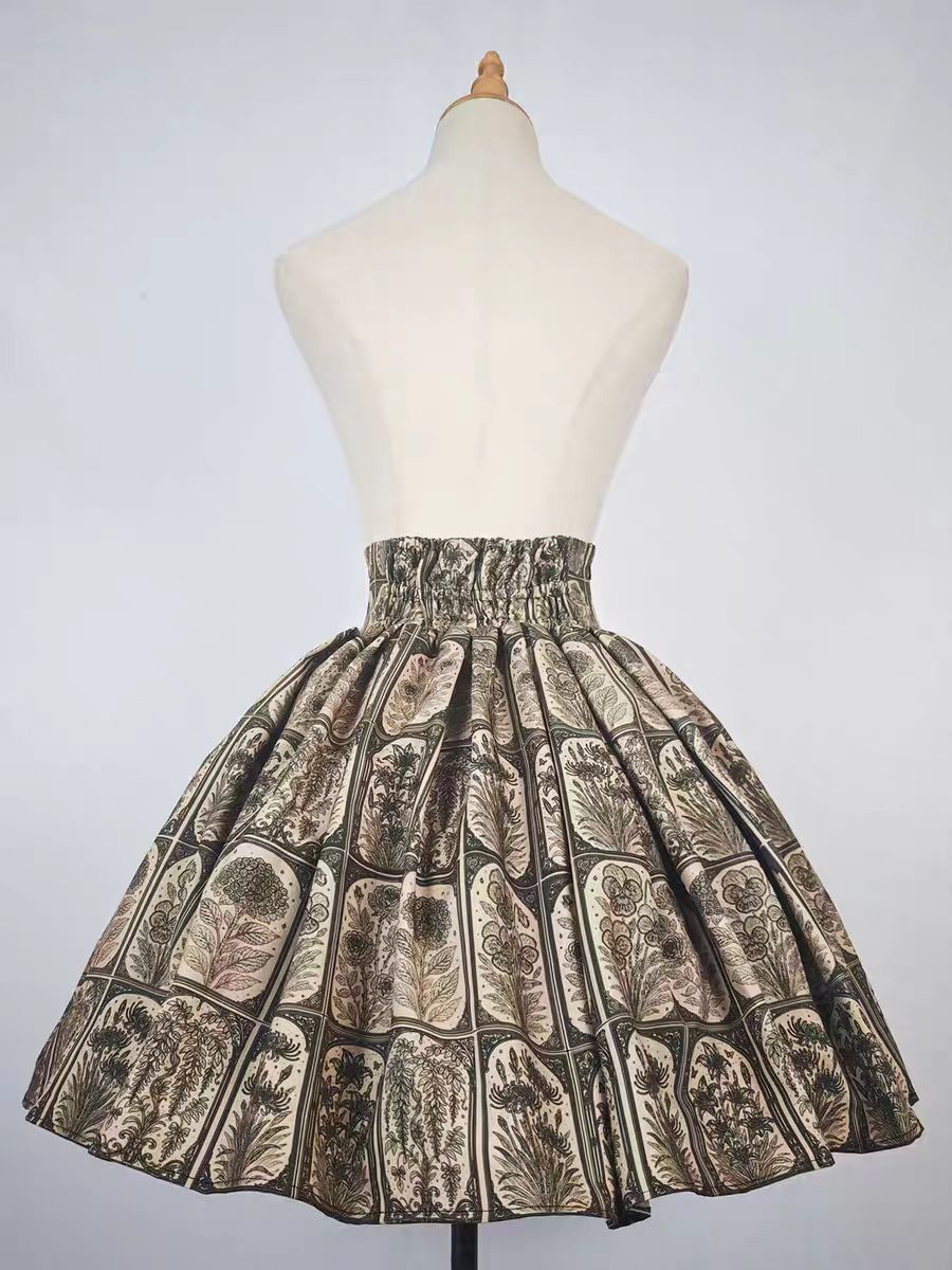 Plant Catalog High Waist X-Fold SK Half Skirt with Elasticity Original Printed Two Color