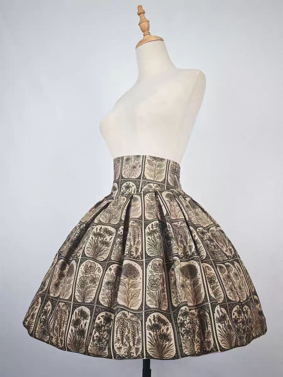 Plant Catalog High Waist X-Fold SK Half Skirt with Elasticity Original Printed Two Color