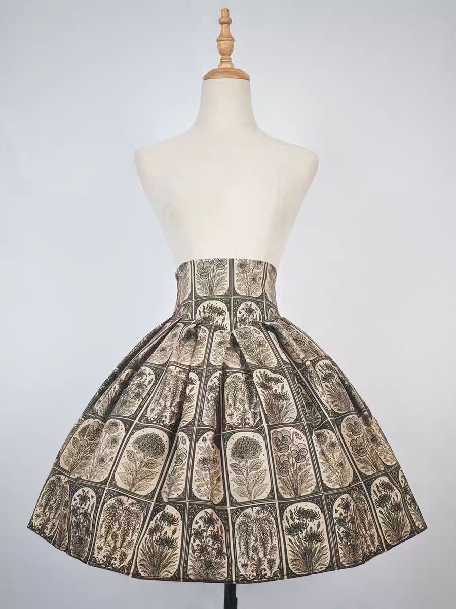 Plant Catalog High Waist X-Fold SK Half Skirt with Elasticity Original Printed Two Color