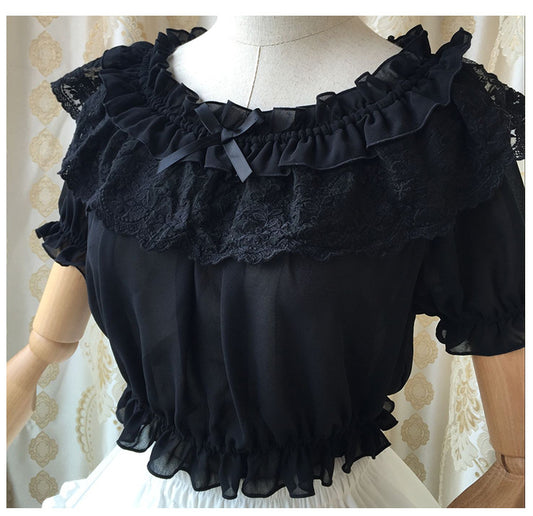 Lolita elastic bubble sleeves lace ruffle edge strapless