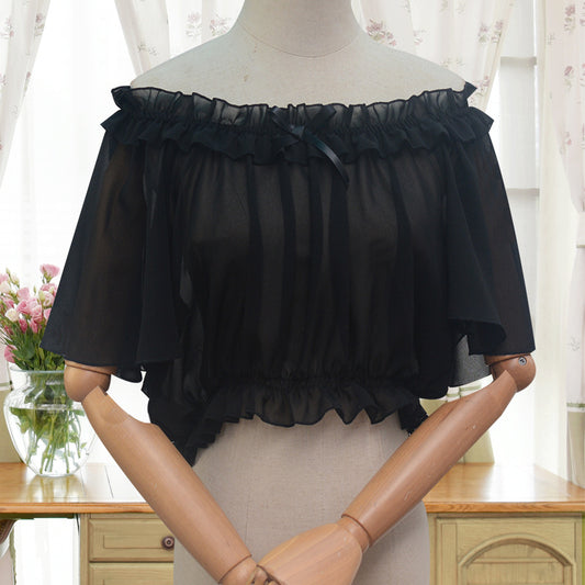 One necked chiffon lolita base shirt with elastic lace and ruffle edges