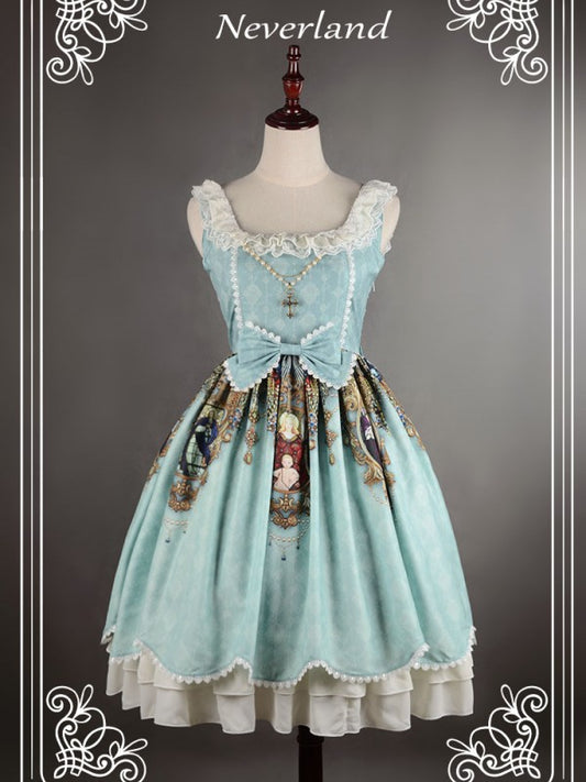 Vintage Madonna Cross Print V Waist Lolita Jumperskirt