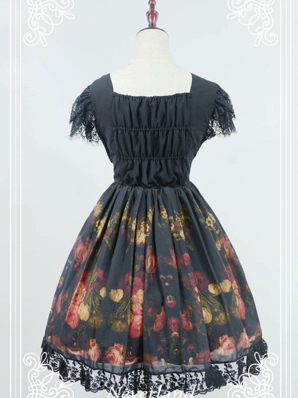 Vintage Flower-choosing Girl Eyelash Lace Lolita One-piece OP