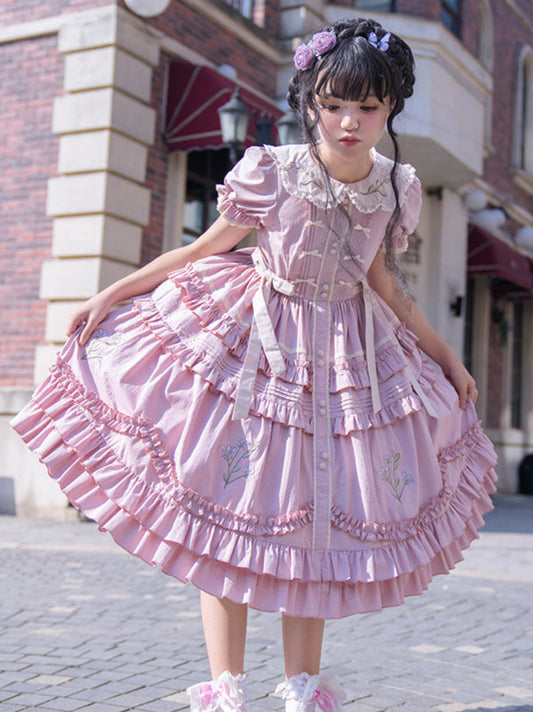 Lolita countryside style short sleeved embroidery OP