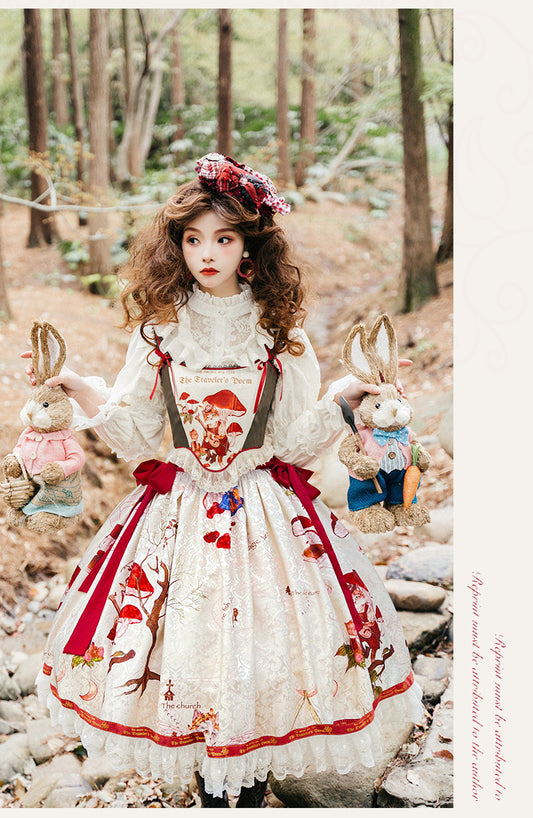 Cat Traveler Lolita French Elegant Slimming Corset Skirt Set