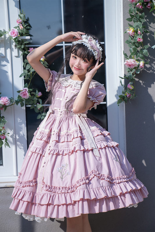 Lolita countryside style short sleeved embroidery OP