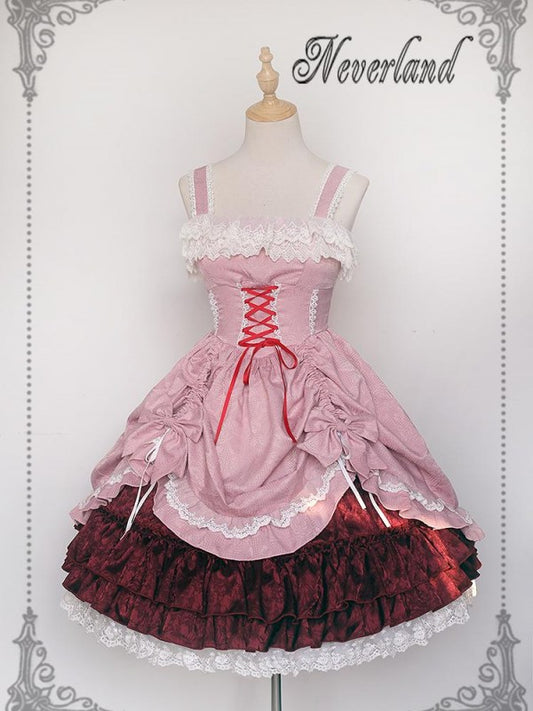 Sweet Pink Retro Lolita Suspender Skirt Furudo Erika Jumperskirt