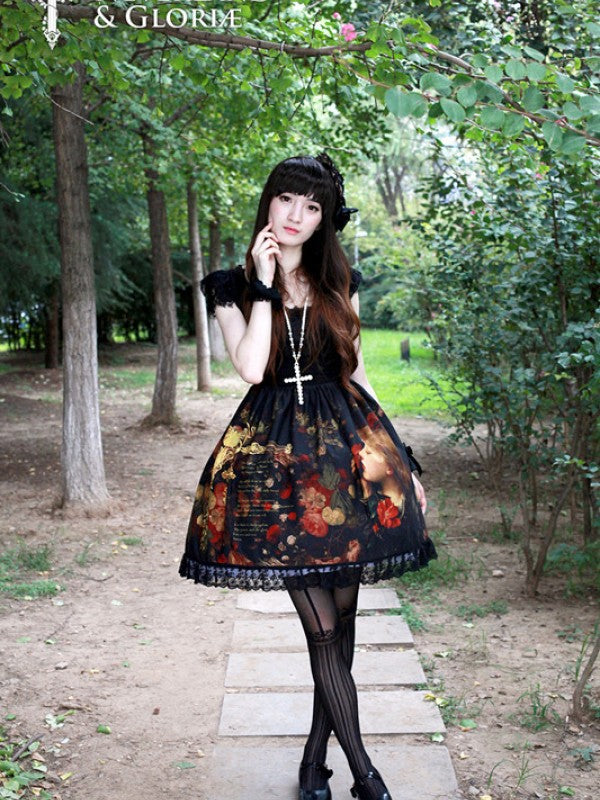 Vintage Flower-choosing Girl Eyelash Lace Lolita One-piece OP
